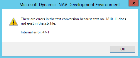 There are errors in the text conversion because text no. 1810-11 does not exist in the .stx file. Internal error: 47-1